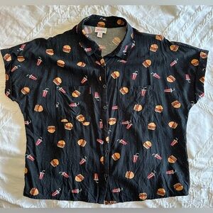 Amy Button-Up Top Burger and Drink